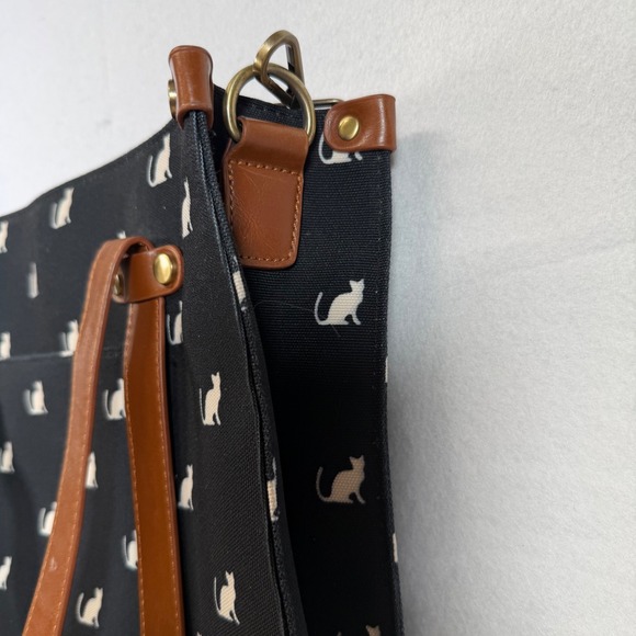 ModCloth Cat Print Tote Bag Purse Black Shoulder Bag with Strap - Picture 4 of 10